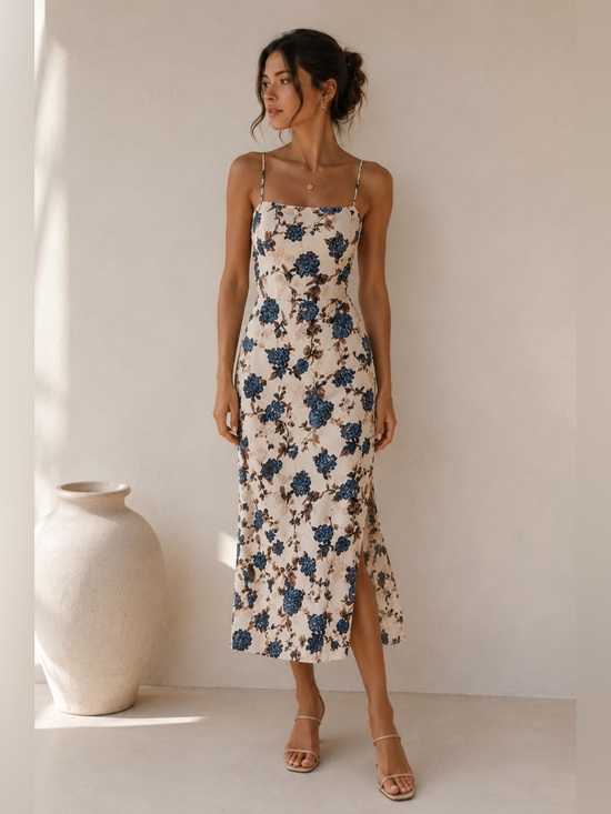 Tory Burch Dresses & Skirts - Tory Burch Floral Strappy-Back Caramel Midi Dress Size 10